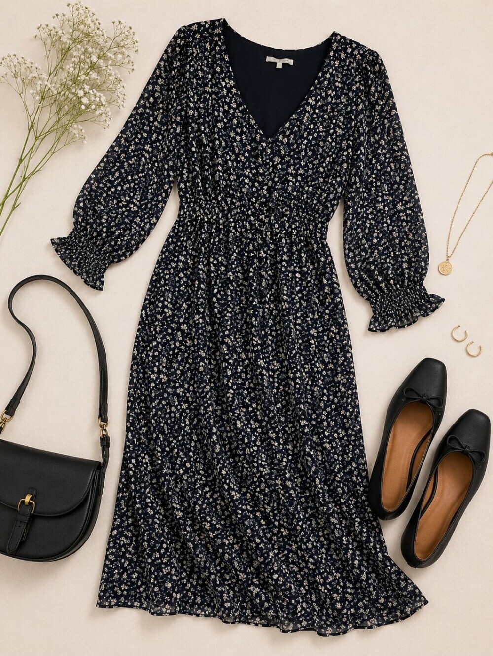 Oliver Bonas navy Floral Lined Cottage Metallic Threads Flowy Maxi Dress. 12